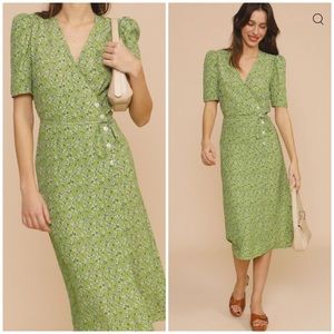 Rouje Paris Gabin Dress Green Floral Midi Sz 36